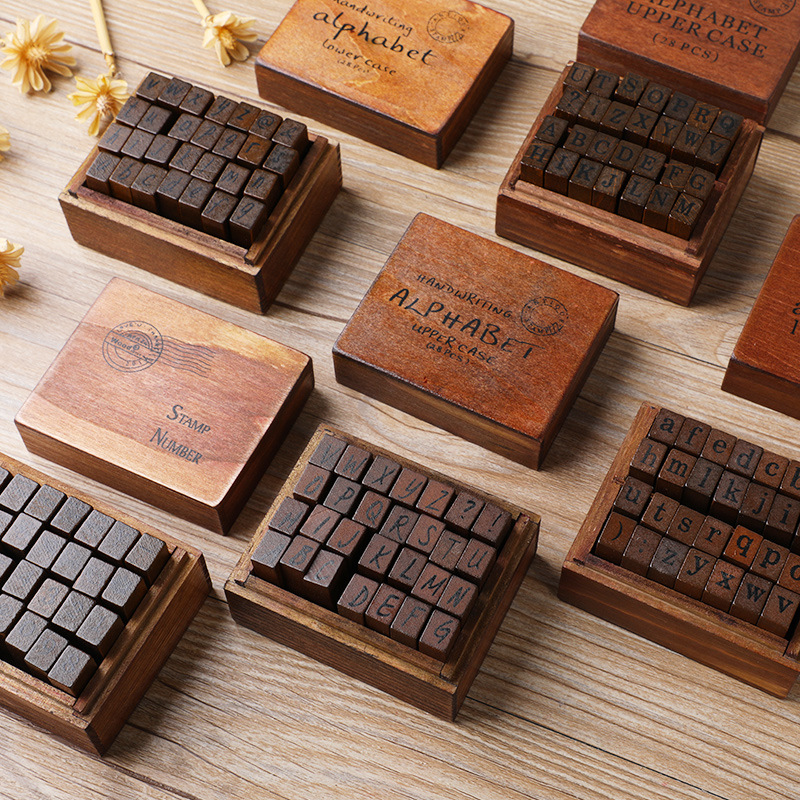 Vintage Collectible Stamps - 28 stuks/doos Alphabet Stempels Vintage Houten