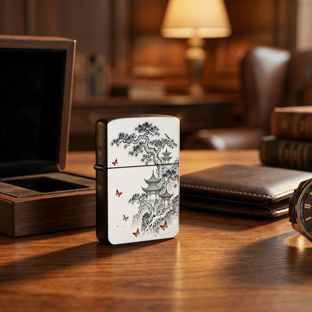 Vintage Collectible Lighters - Flip Top Aansteker Chinese Inkt Schildering