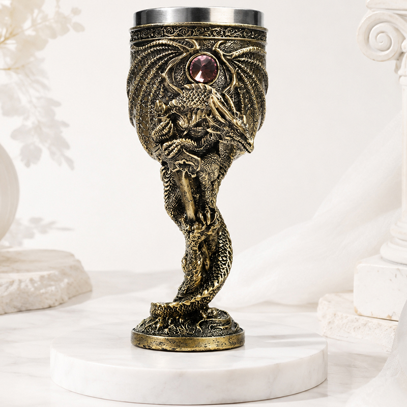 Collectible Vintage Wine - Vintage Drakenkelk met roestvrijstalen voering, middeleeuwse